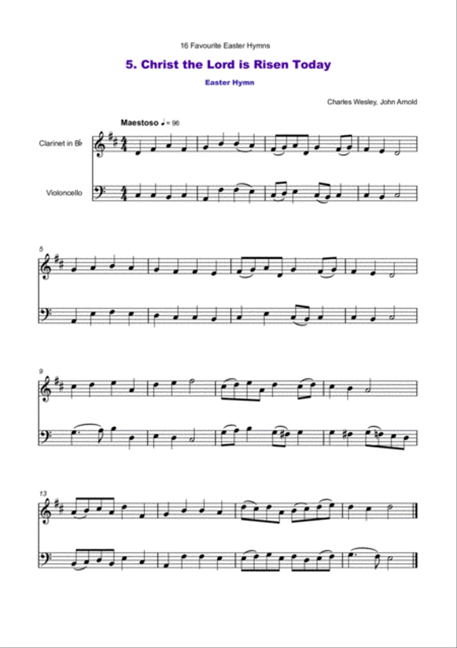 16 Favourite Easter Hymns for Clarinet and Cello Duet Clarinet scores gallery preview page 6