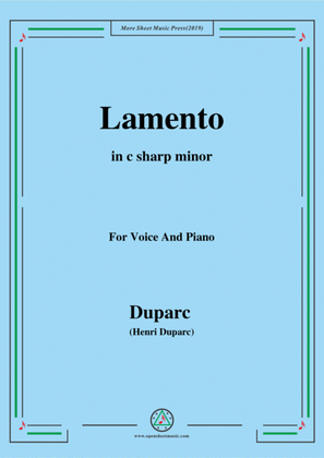 Book cover for Duparc-Lamento in c sharp minor,for Violin and Piano