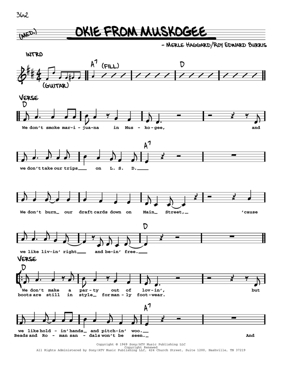 Okie From Muskogee Okie From Muskogee Voice scores gallery preview page 1