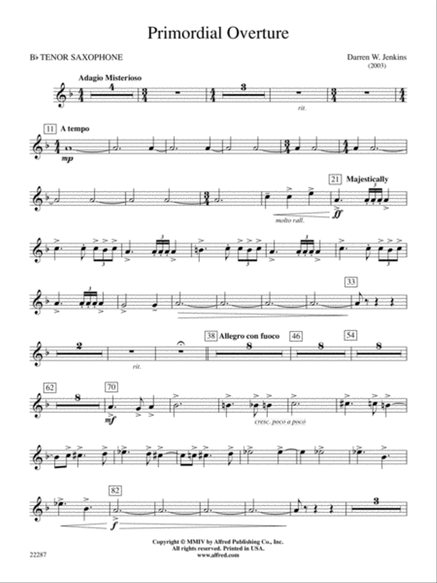 Primordial Overture: B-flat Tenor Saxophone Concert Band scores gallery preview page 1