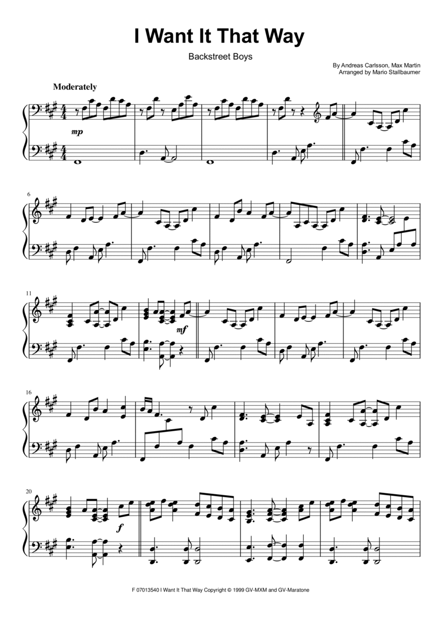 I Want It That Way Piano Solo scores gallery preview page 1