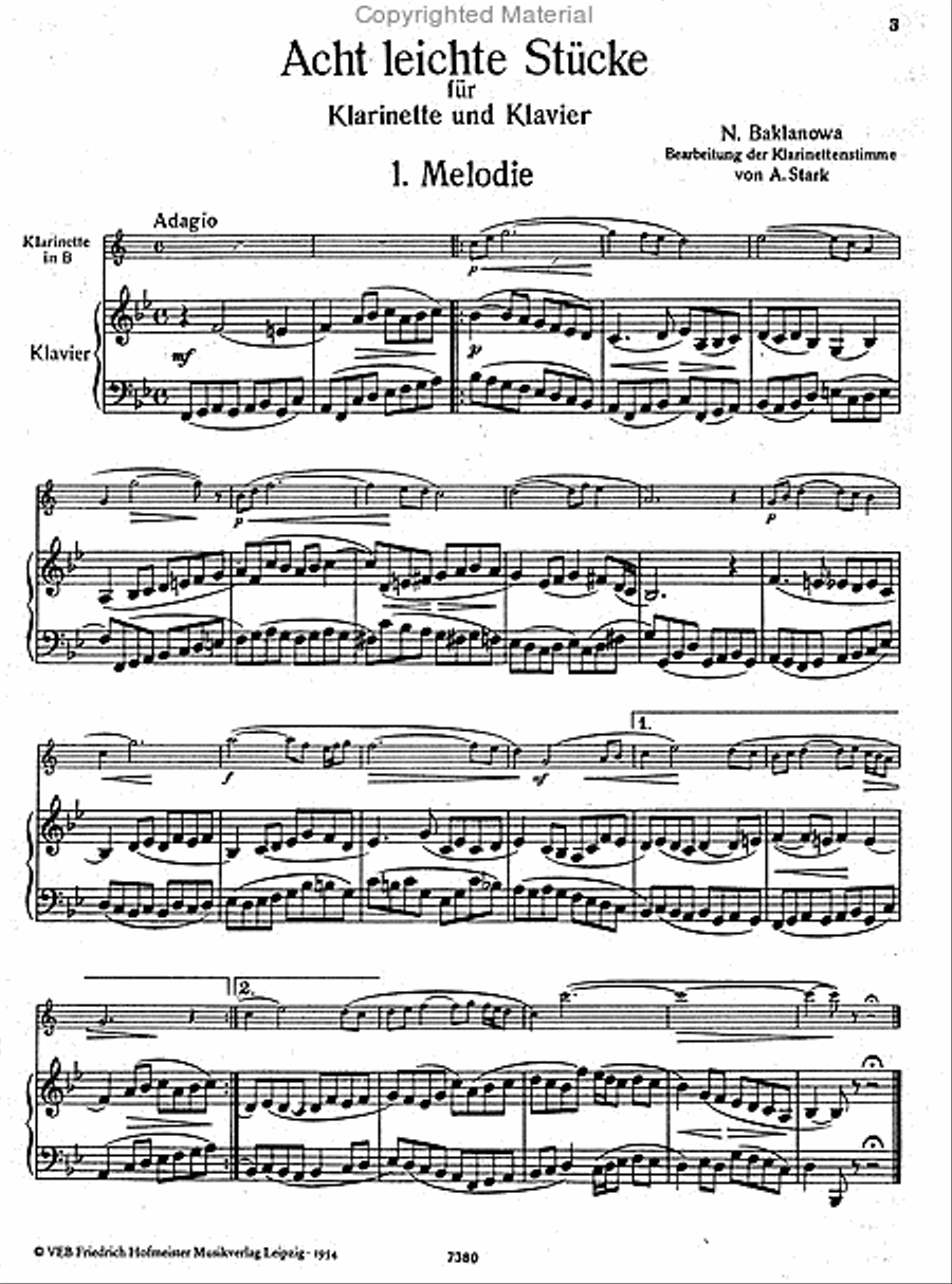 Acht Stücke für Klarinette und Klavier Clarinet Solo scores gallery preview page 2