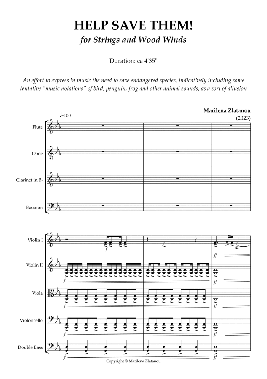 HELP SAVE THEM! for strings and wood winds Chamber Orchestra scores gallery preview page 1