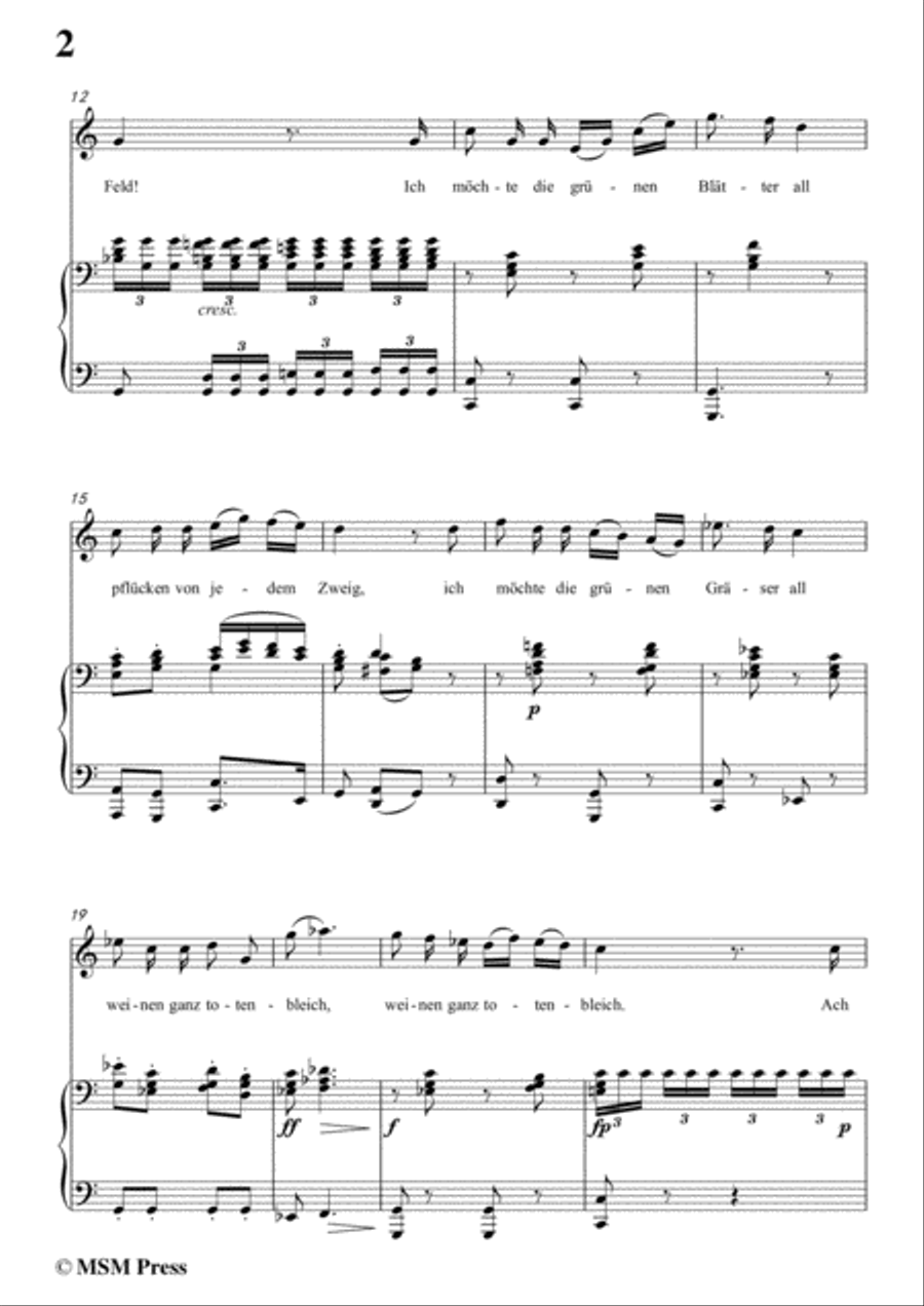Schubert-Die böse Farbe,from 'Die Schöne Müllerin',Op.25 No.17,in C Major,for Voice&Piano Voice scores gallery preview page 4