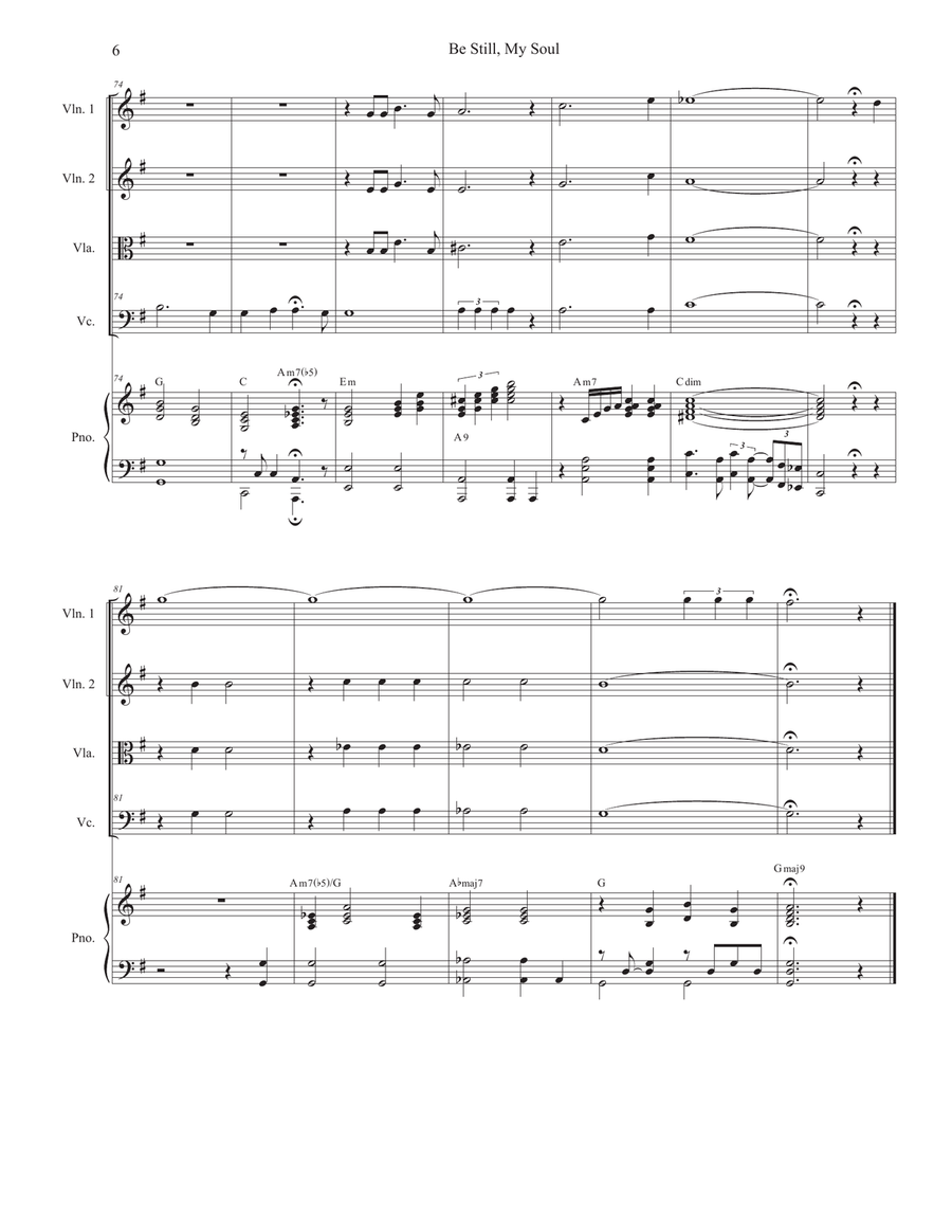 Be Still, My Soul (String Quartet and Piano) String Quartet scores gallery preview page 6