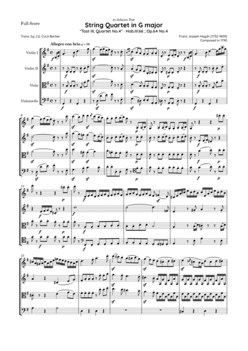 Haydn - String Quartet in G major, Hob.III:66 ; Op.64 No.4 "Tost III, Quartet No.4"