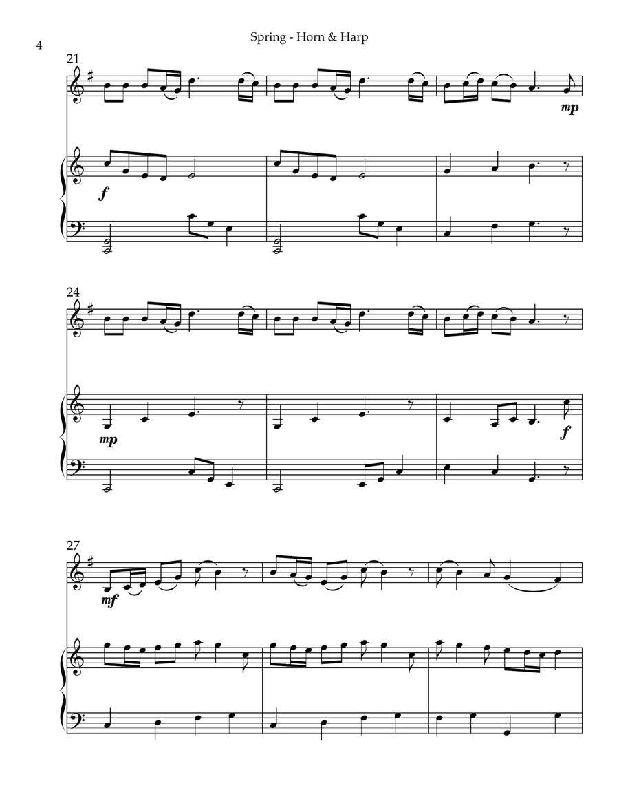 Spring (La Primavera), Duet for Horn in F & Harp Harp scores gallery preview page 4