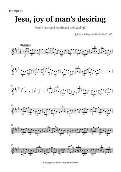 Jesu, joy of man's desiring by Bach for Trumpet Quartet image number null