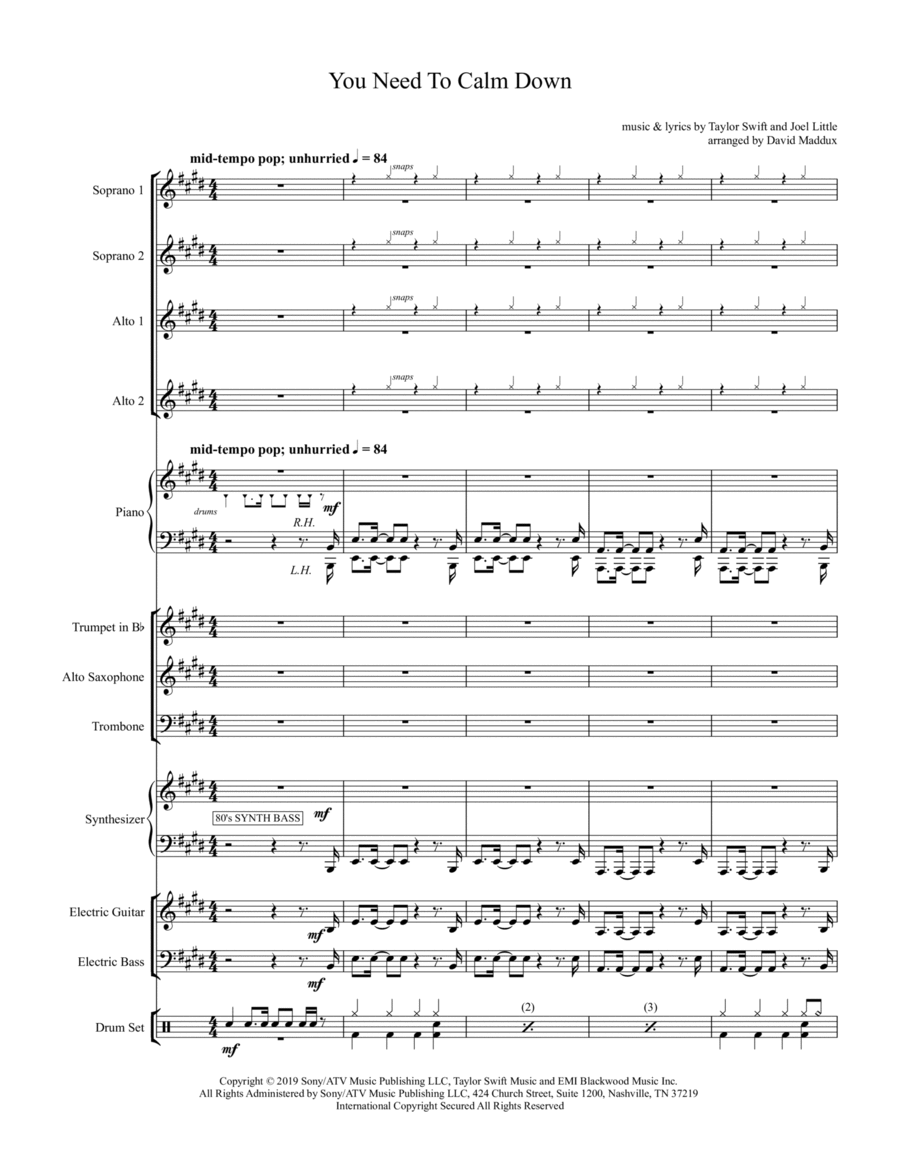 You Need To Calm Down Large Ensemble scores gallery preview page 1