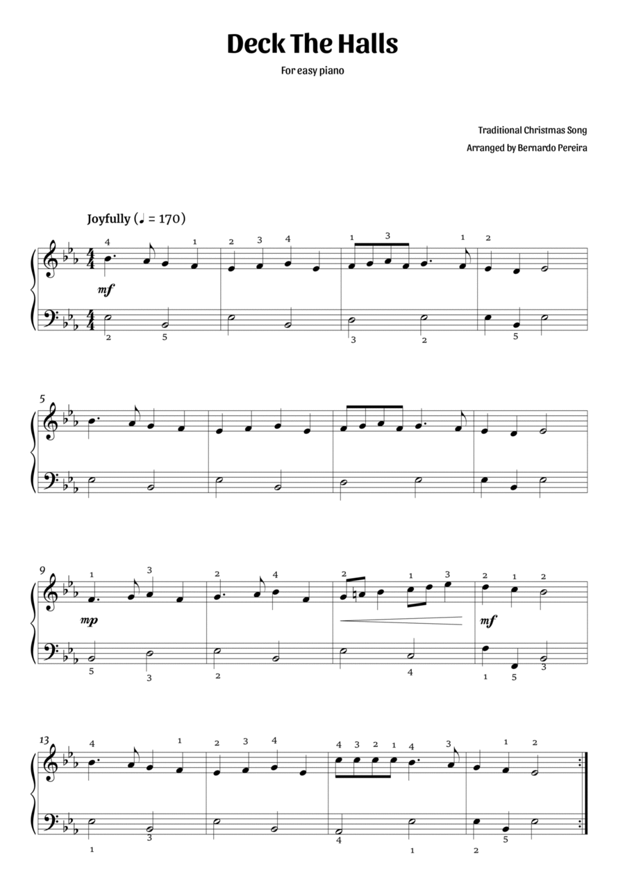 Deck The Halls (easy piano – E♭ major) Easy Piano scores gallery preview page 1