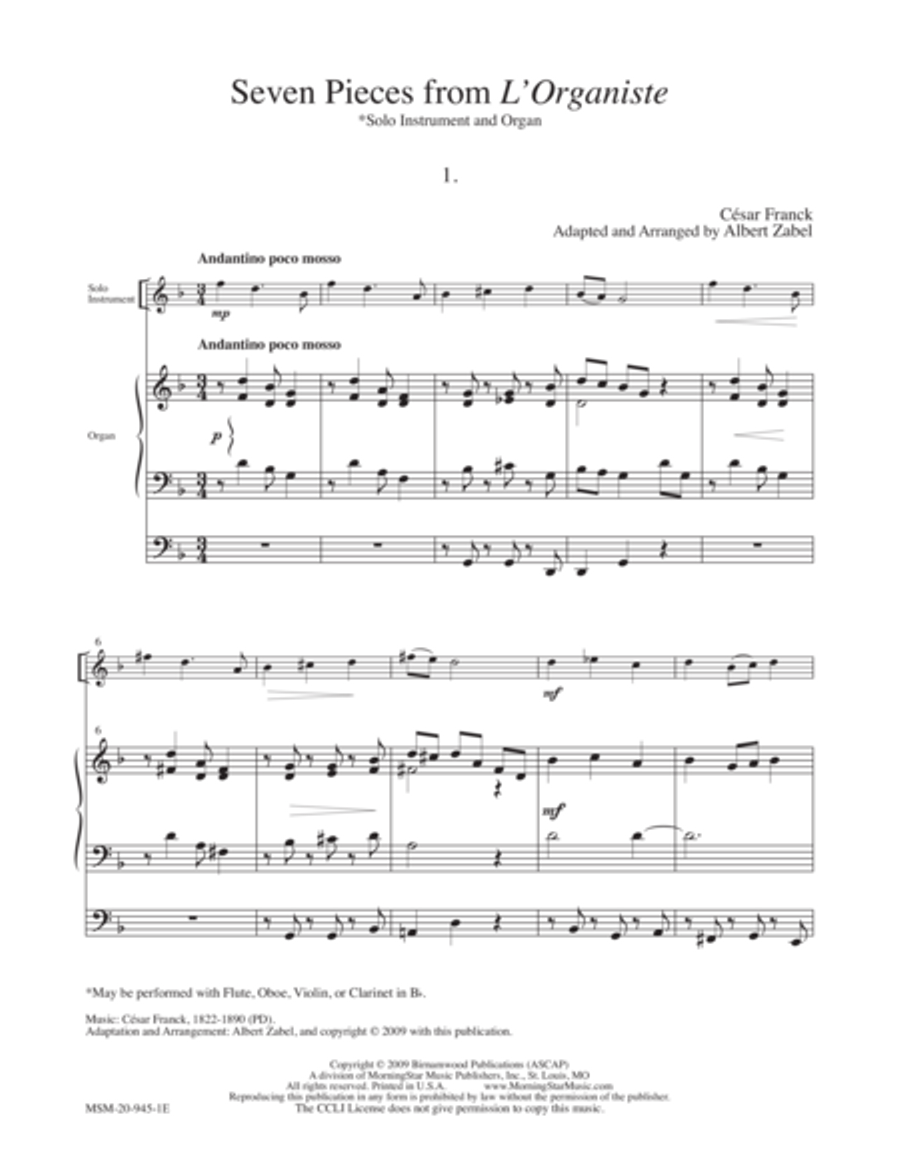 Seven Pieces from L'Organiste #1 Organ scores gallery preview page 1
