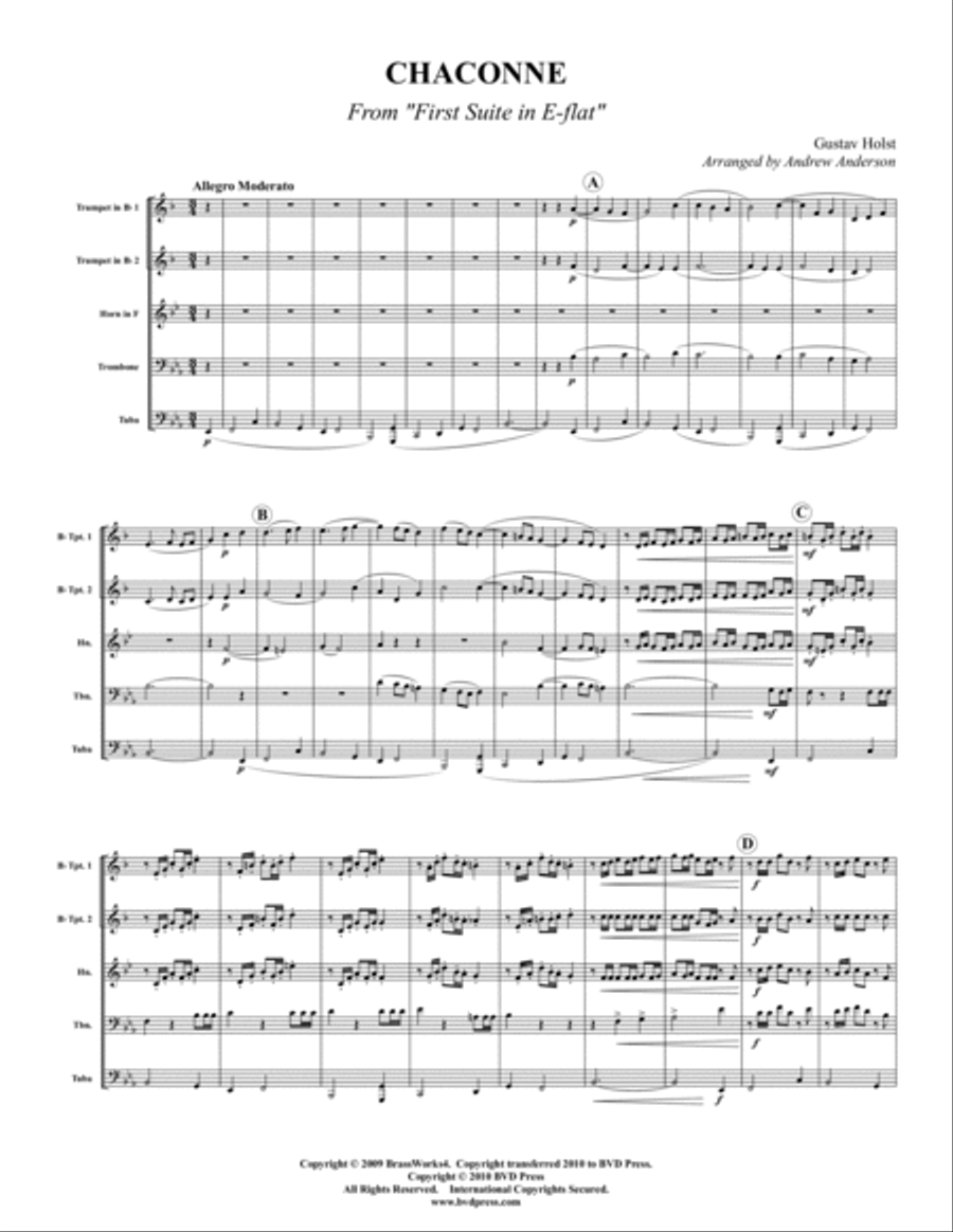 Chaconne from First Suite in Eb for Military Band Brass Quintet scores gallery preview page 2