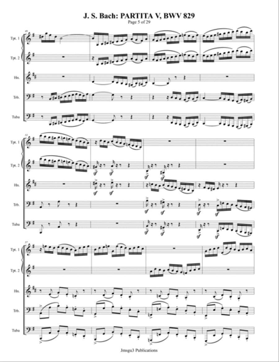 BACH: Partita No. 5 BWV 829 for Brass Quintet Brass Quintet scores gallery preview page 5