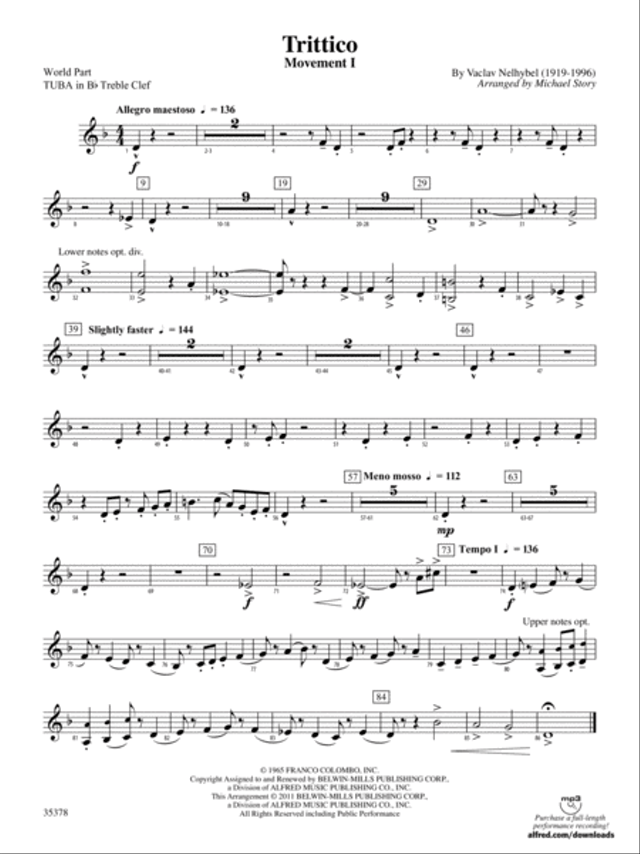 Trittico: (World Part) B-flat Tuba T.C. Concert Band scores gallery preview page 1