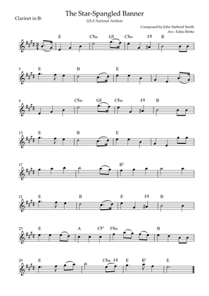 The Star Spangled Banner (USA National Anthem) for Clarinet in Bb Solo with Chords (D Major)
