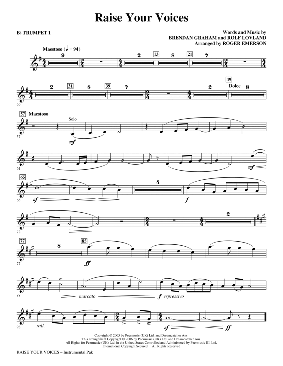 Raise Your Voices - Bb Trumpet 1 Choir scores gallery preview page 1
