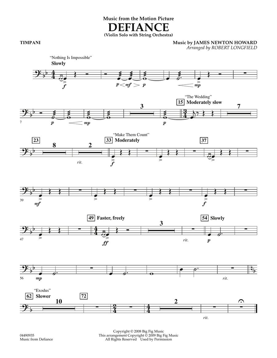Music from Defiance - Timpani Orchestra scores gallery preview page 1