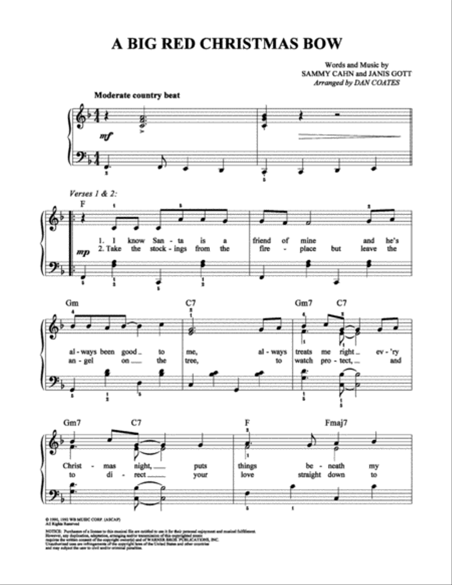 A Big Red Christmas Bow A Big Red Christmas Bow Easy Piano scores gallery preview page 1