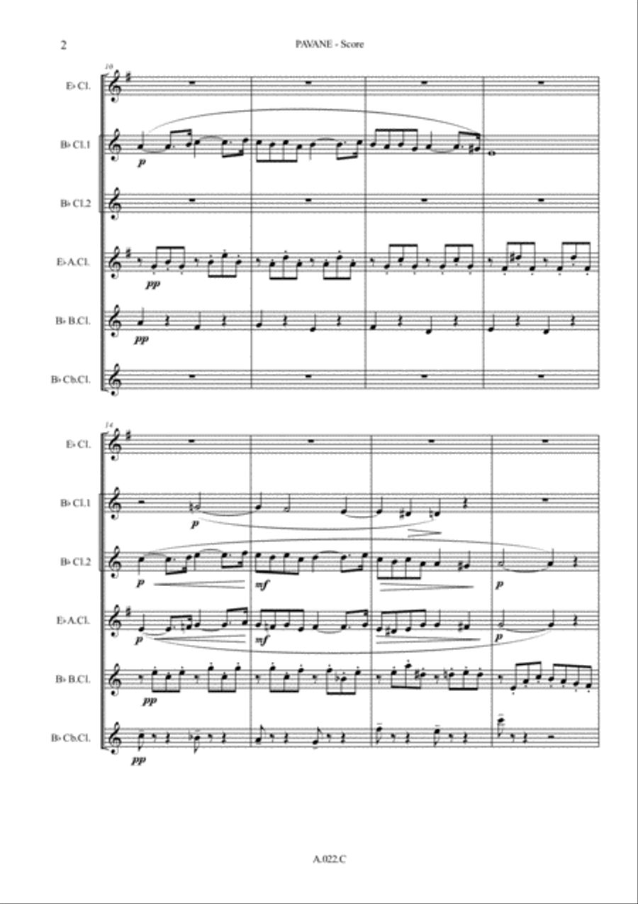 Pavane, for Clarinet Choir - Score & Parts Clarinet Choir scores gallery preview page 2