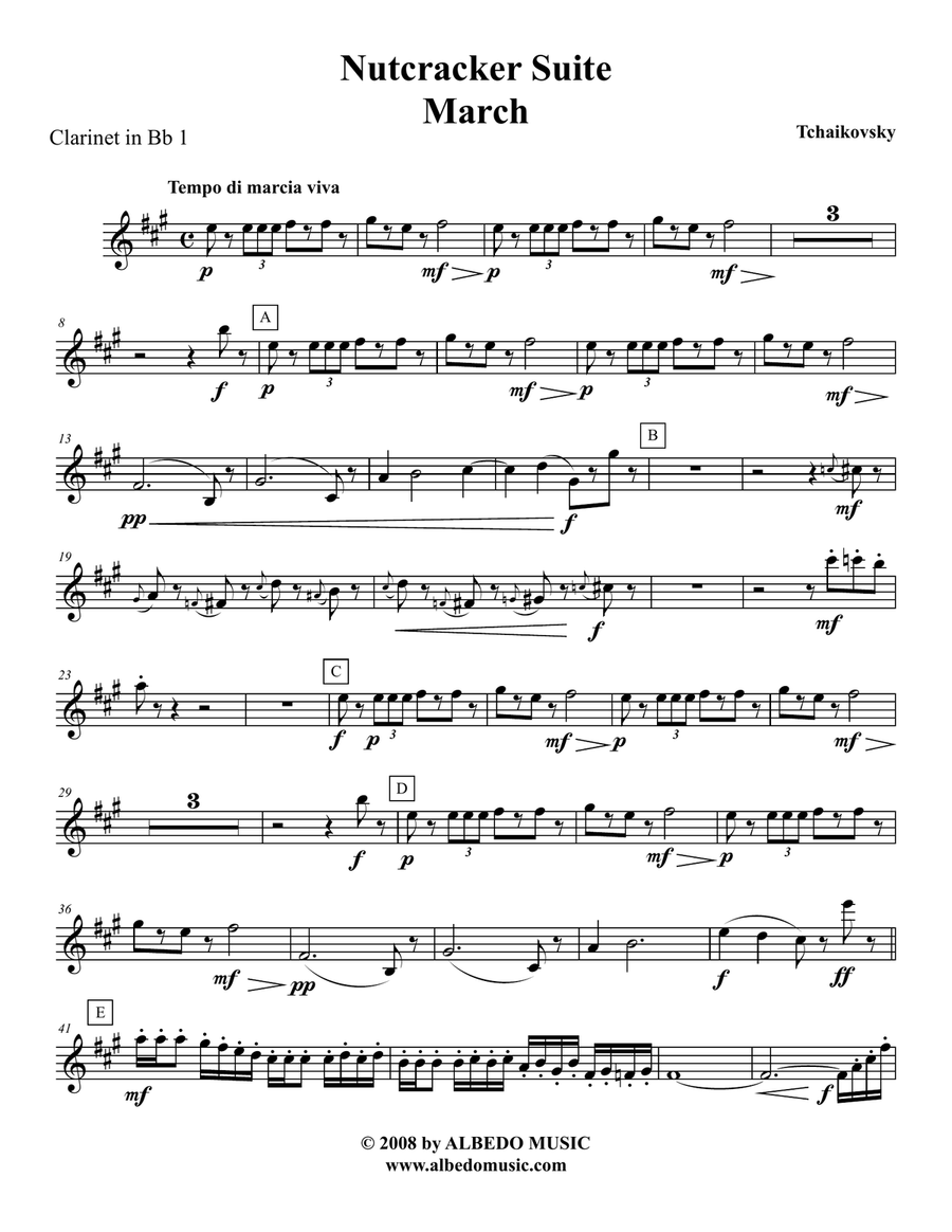 Tchaikovsky Nutcracker Suite - Clarinet in Bb 1 (Transposed Part), Op.71a B-Flat Clarinet scores gallery preview page 1