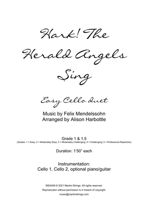 Hark! the Herald Angels Sing - easy cello duet