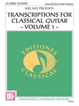 Book cover for Transcriptions for Classical Guitar Volume 1