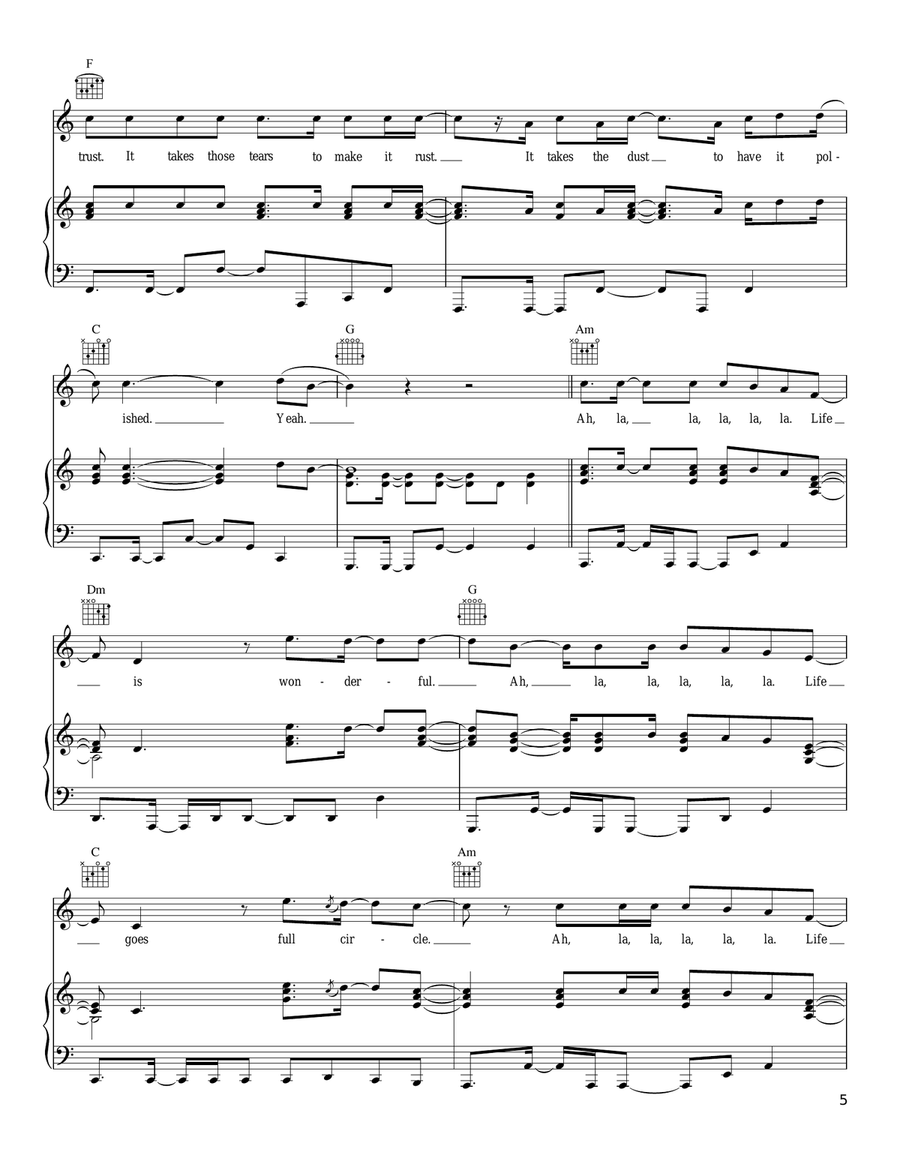 Life Is Wonderful Piano, Vocal, Guitar scores gallery preview page 5