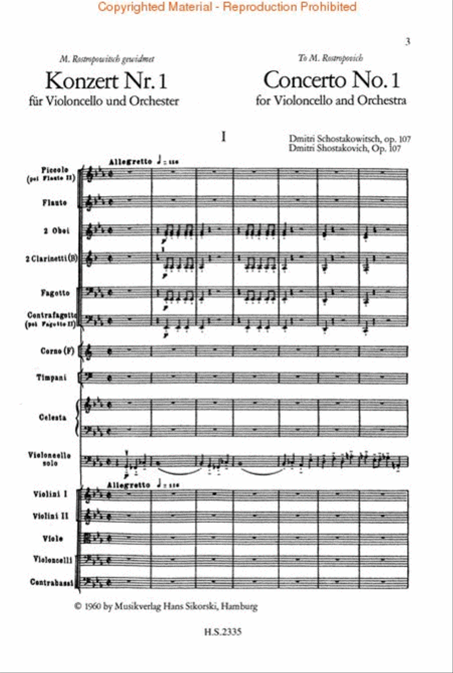 Concerto No. 1 for Cello and Orchestra, Op. 107 Orchestra scores gallery preview page 2