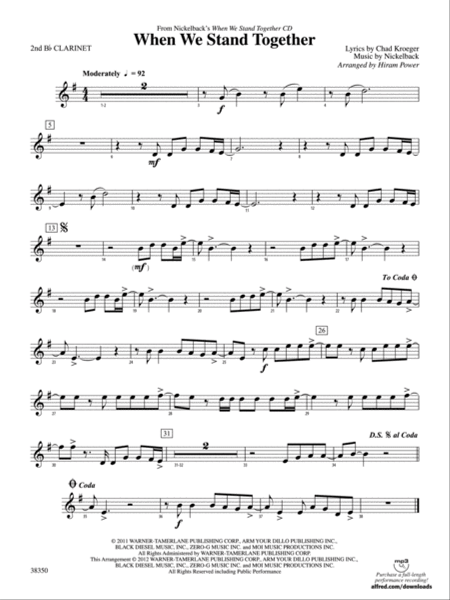 When We Stand Together: 2nd B-flat Clarinet Concert Band scores gallery preview page 1