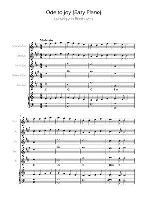 Ode To Joy - Easy Sax Quintet w/ piano accompaniment