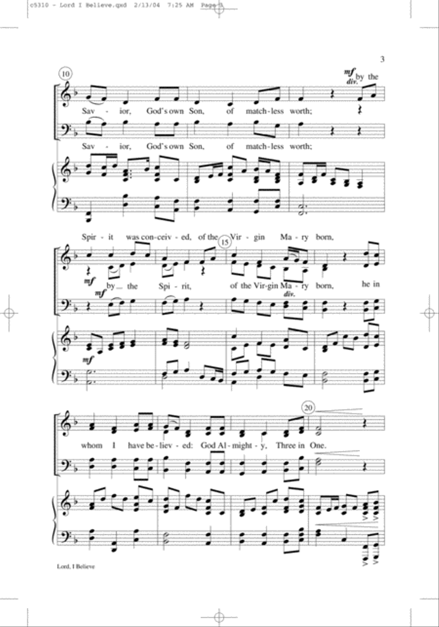 Lord, I Believe 4-Part scores gallery preview page 3