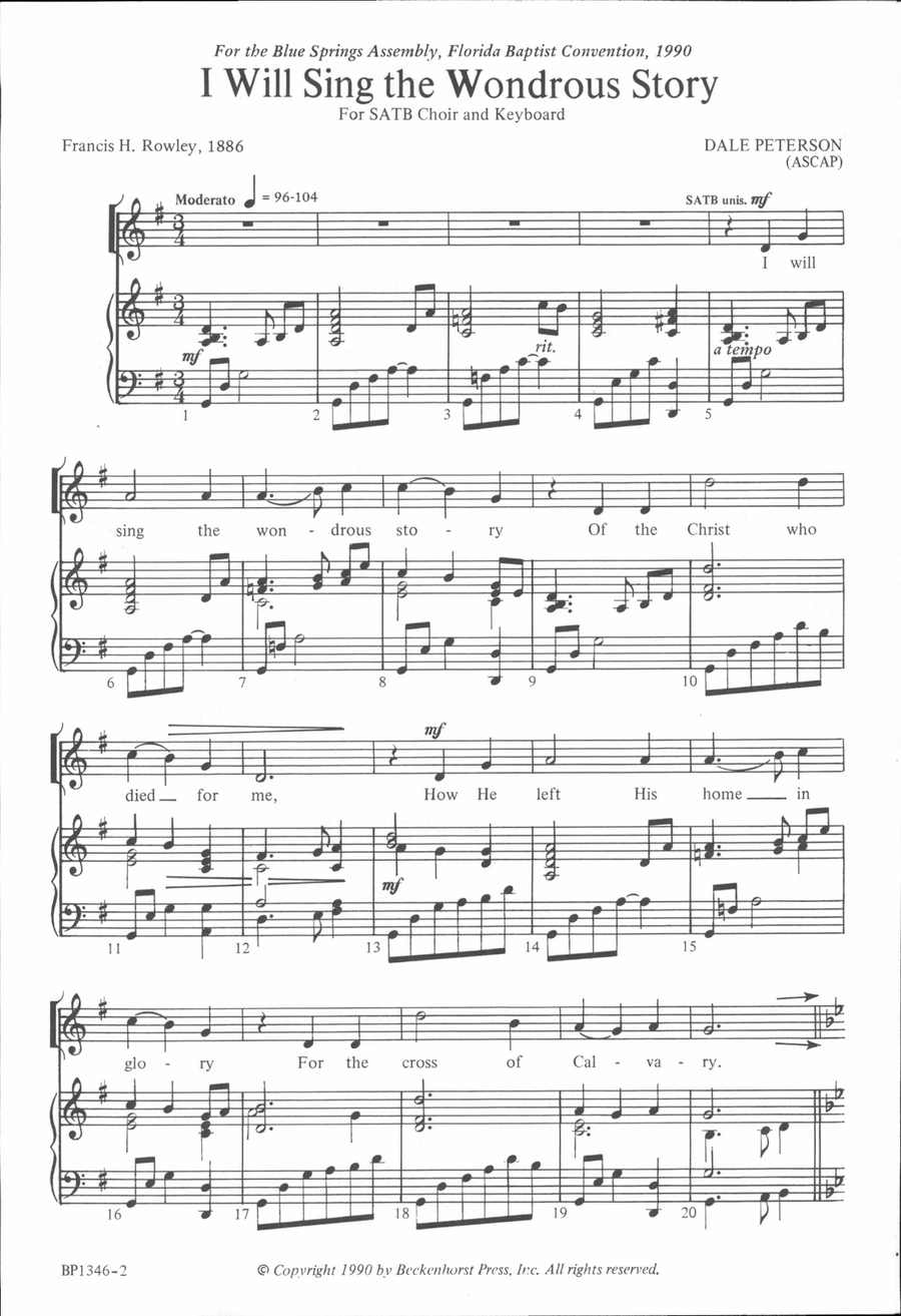 I Will Sing the Wondrous Story 4-Part scores gallery preview page 2