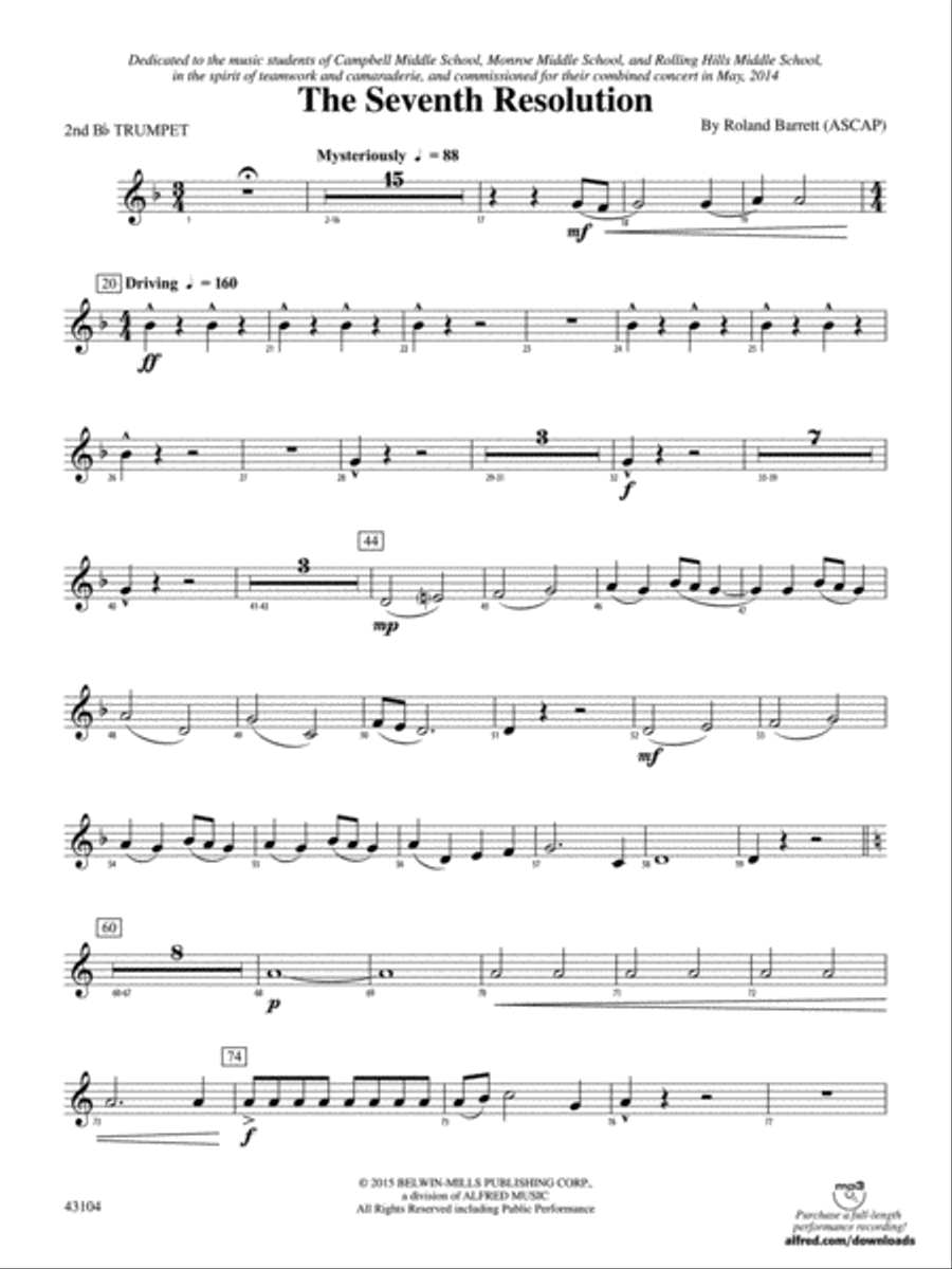 The Seventh Resolution: 2nd B-flat Trumpet Concert Band scores gallery preview page 1