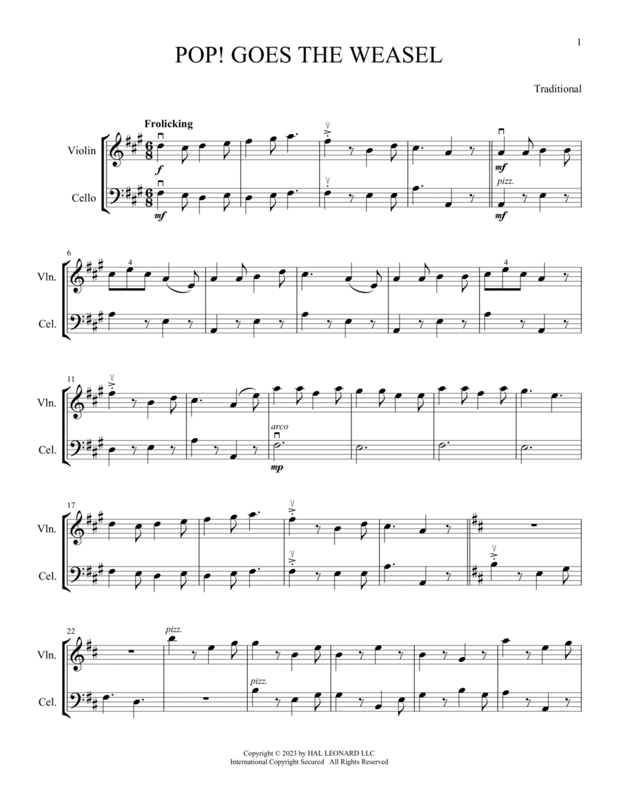 Pop Goes The Weasel (arr. Michelle Hynson) String Duet scores gallery preview page 1
