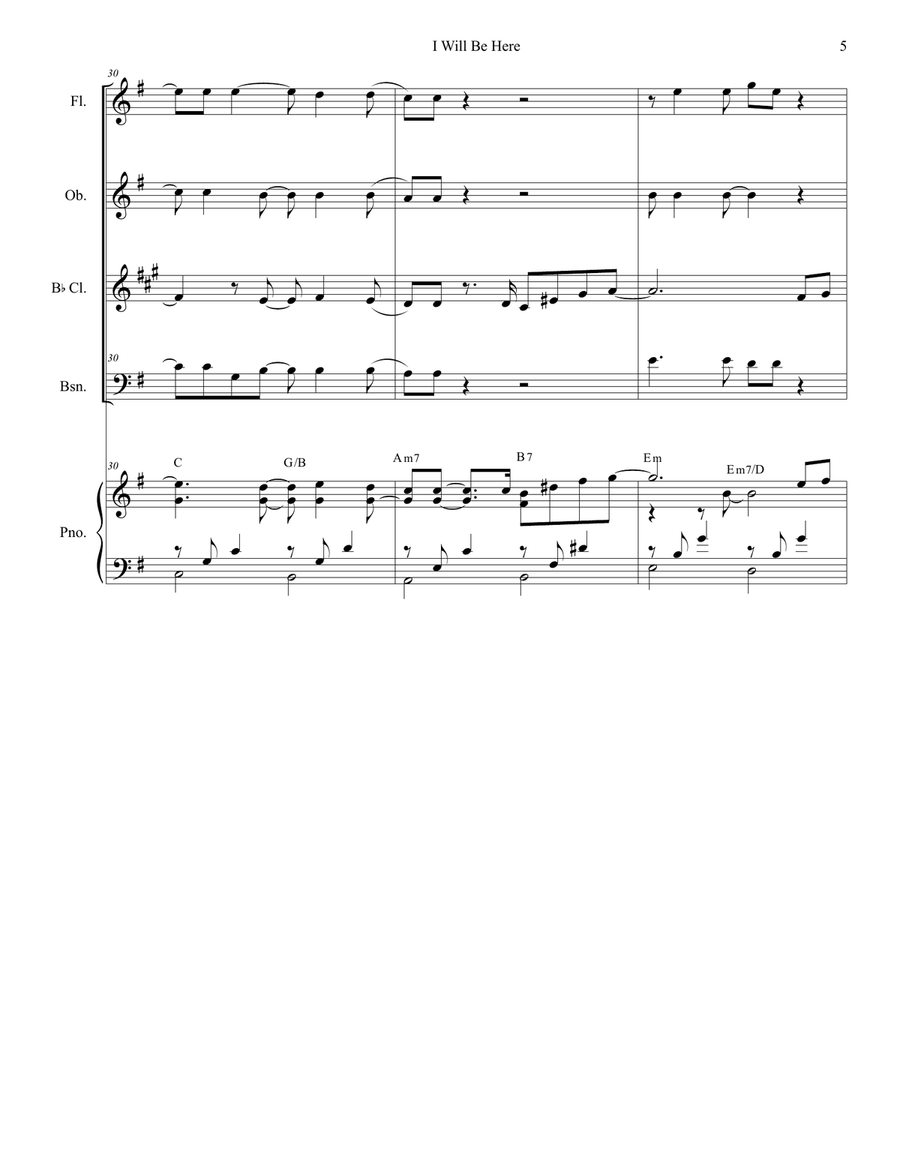 I Will Be Here Woodwind Quartet scores gallery preview page 5