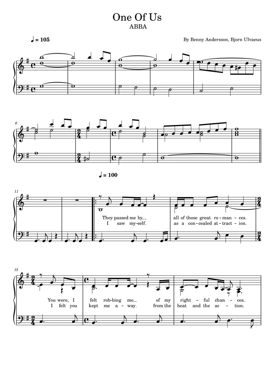 One Of Us One Of Us Piano Solo scores gallery preview page 1