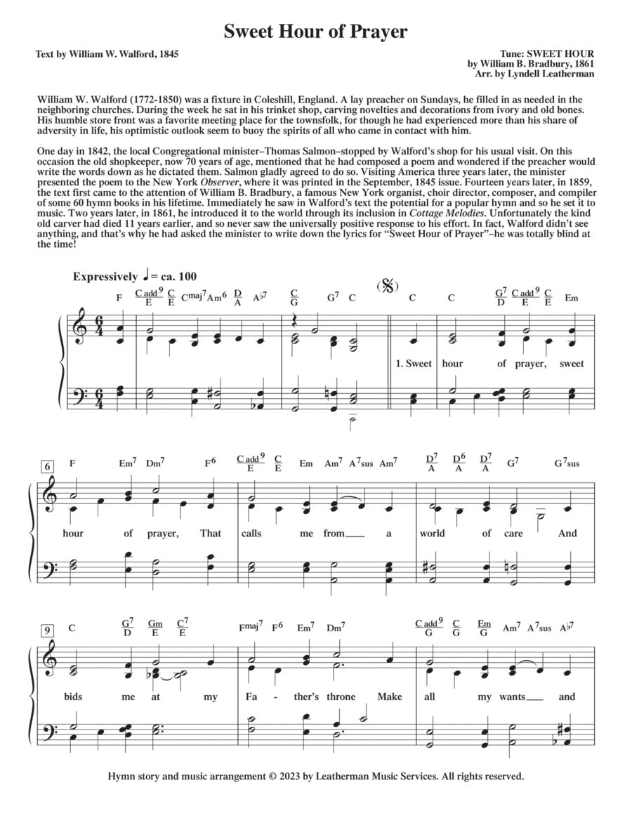 Sweet Hour of Prayer Piano, Vocal, Guitar scores gallery preview page 1