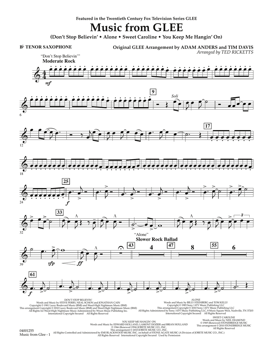 Music from Glee - Bb Tenor Saxophone