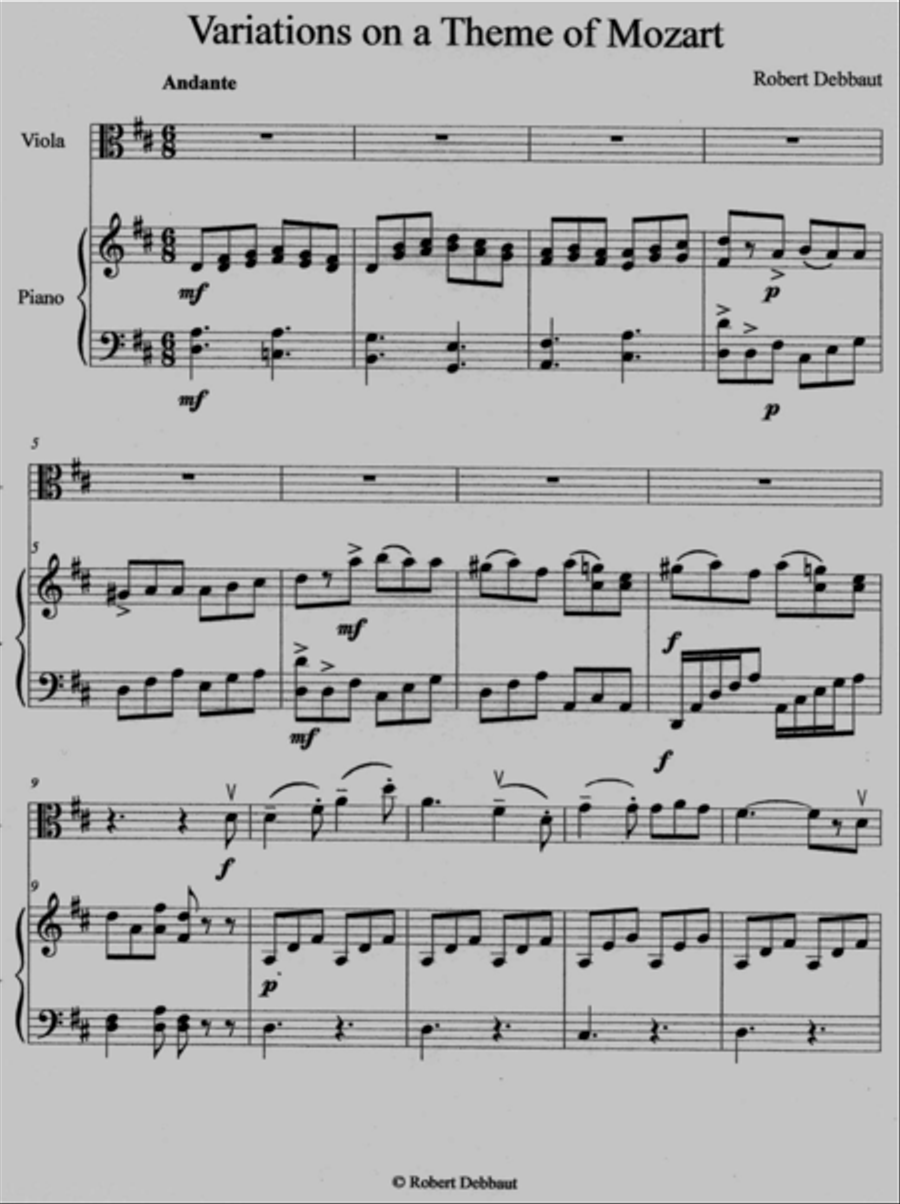 Variations on a Theme of Mozart for Young Violist and Piano Viola scores gallery preview page 5