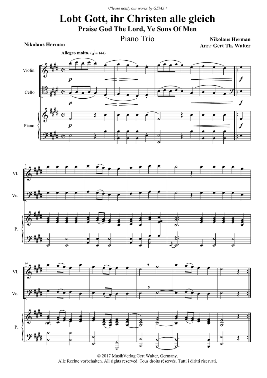 Praise God The Lord, Ye Sons Of Men Piano Trio scores gallery preview page 1