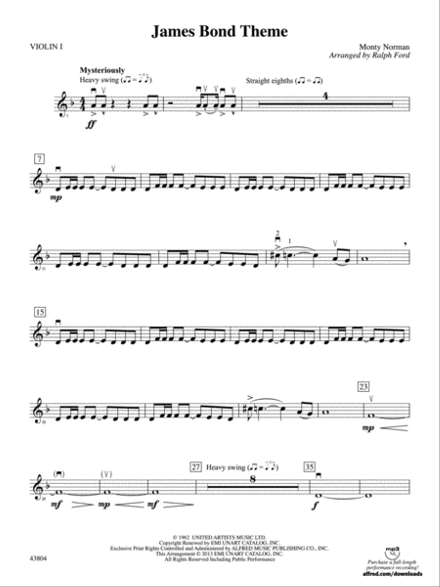 James Bond Theme: 1st Violin Full Orchestra scores gallery preview page 1