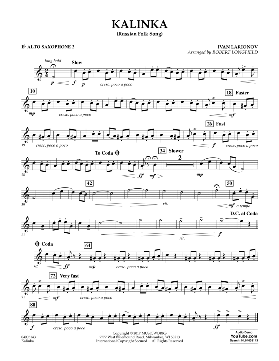 Kalinka (Russian Folk Song) - Eb Alto Saxophone 2