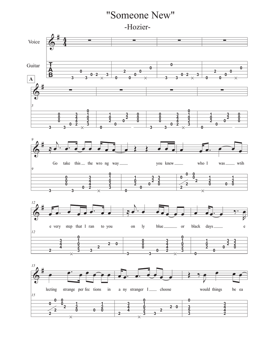 Someone New Guitar Tablature scores gallery preview page 1