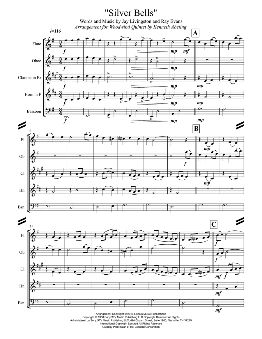Silver Bells Woodwind Quintet scores gallery preview page 2