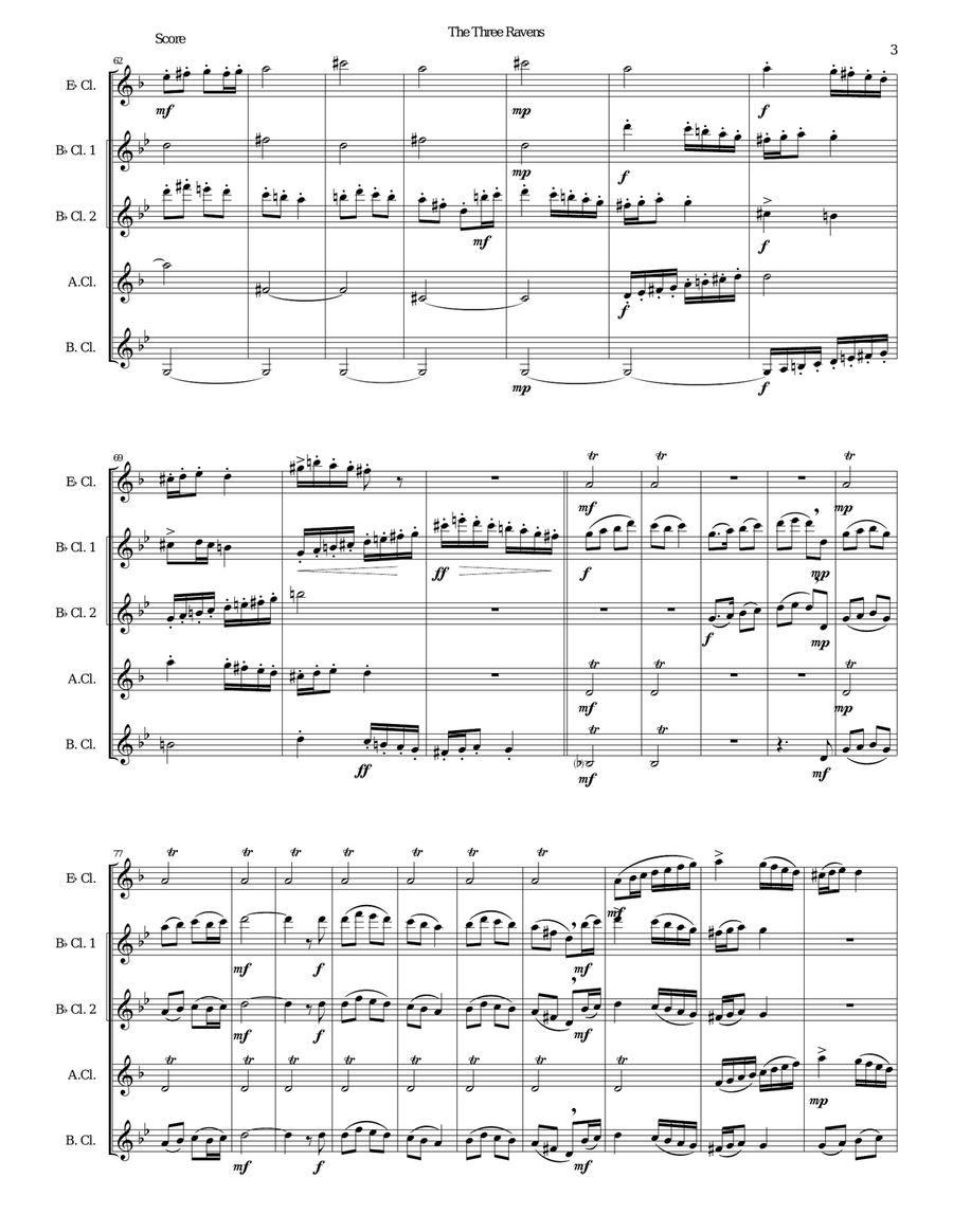 Variations on The Three Ravens for clarinet quintet Clarinet Quintet scores gallery preview page 3