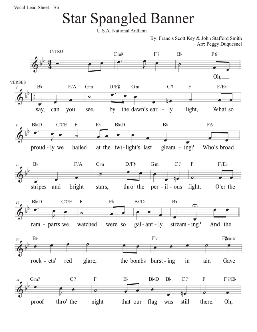 Star Spangled Banner (Key of Bb) Piano, Vocal scores gallery preview page 1