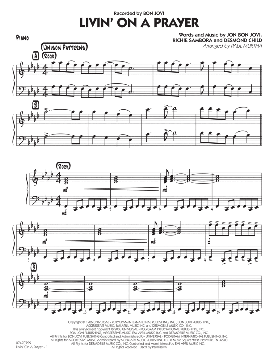 Livin' On A Prayer - Piano