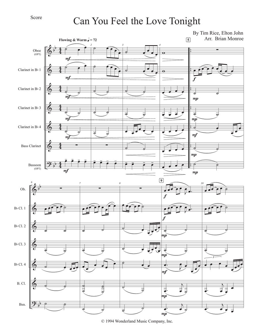Can You Feel The Love Tonight Woodwind Quintet scores gallery preview page 1