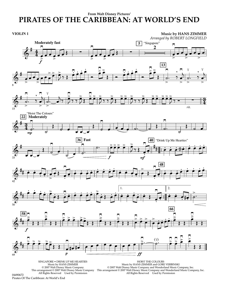 Pirates of the Caribbean: At World's End - Violin 1 Orchestra scores gallery preview page 1