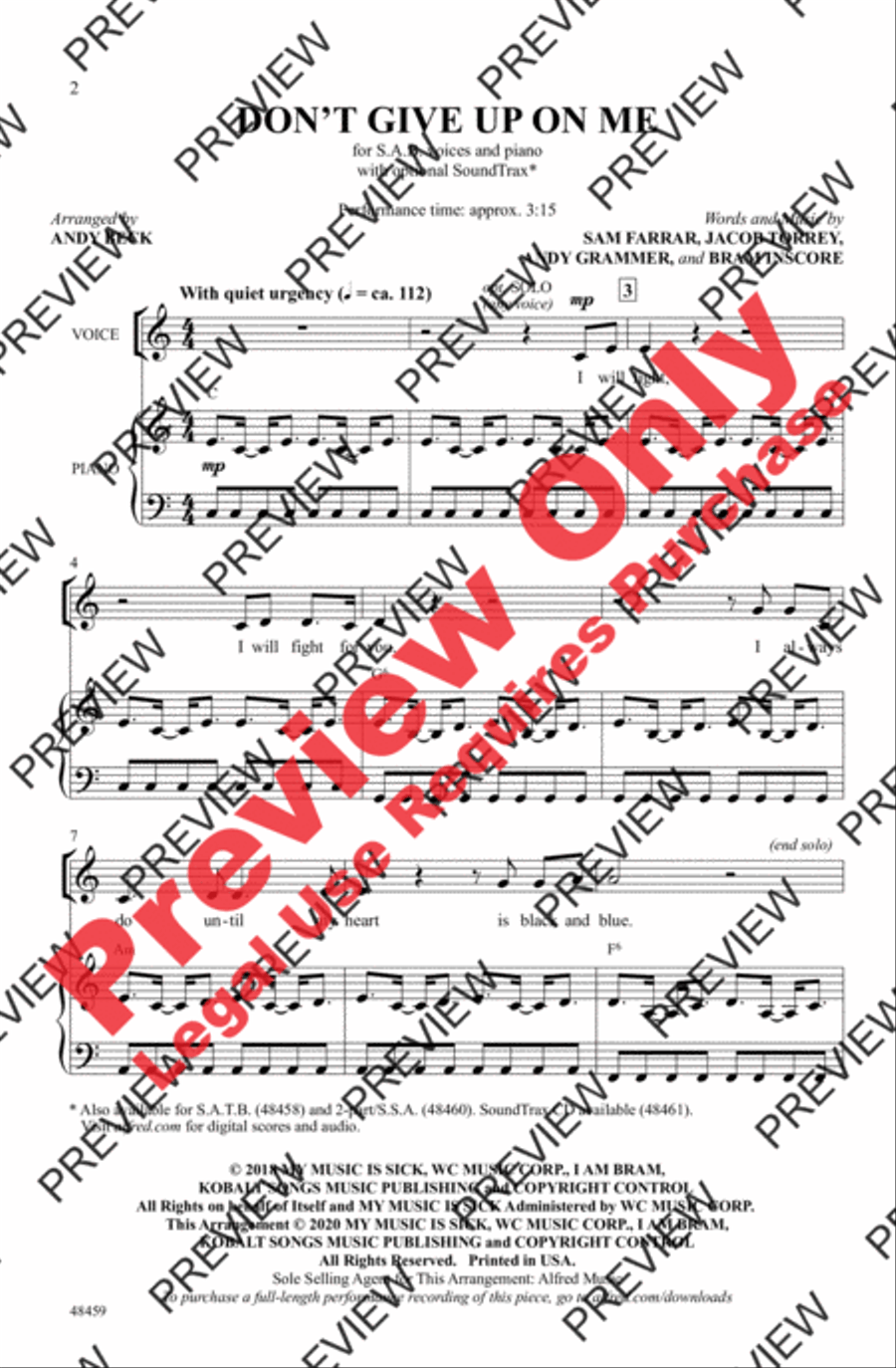 Don't Give Up on Me 3-Part scores gallery preview page 2